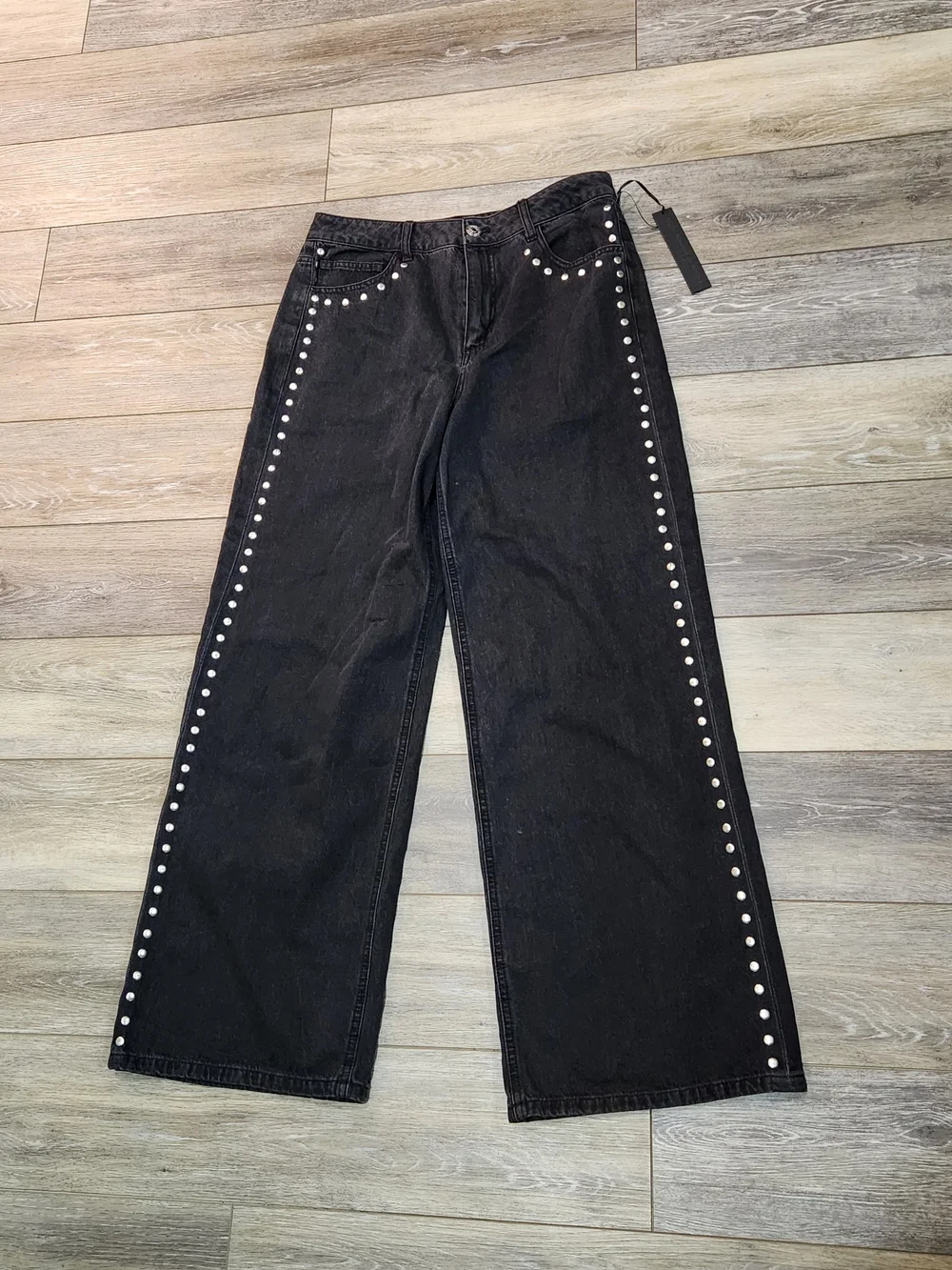 House of Harlow 1960 Black Wide-Leg Studded Jeans Size 10
